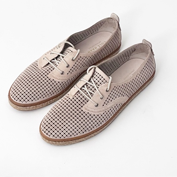 COLE HAAN Beige Perforated Suede Lace Up Espadrilles Shoes Women’s Size 10.5B - Picture 5 of 12